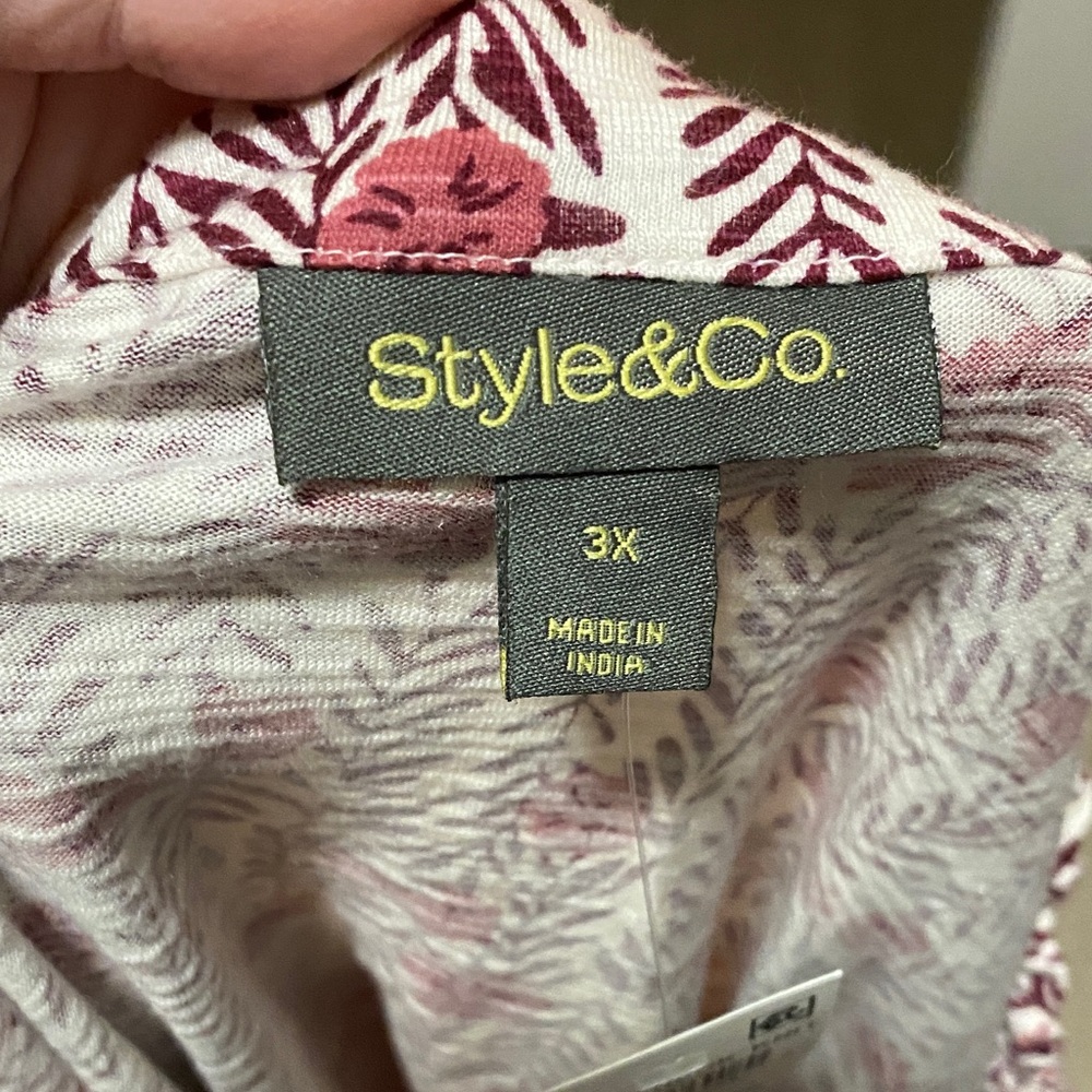 NWT Style & Co. Pink and White floral peasant BoHo 3/4 sleeve Blouse 3x - Picture 6 of 7
